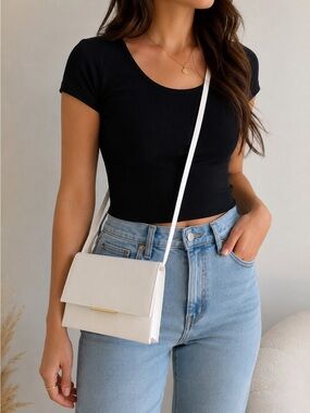 H&M White Envelope Crossbody Purse Gold Hardware Minimalist Clutch